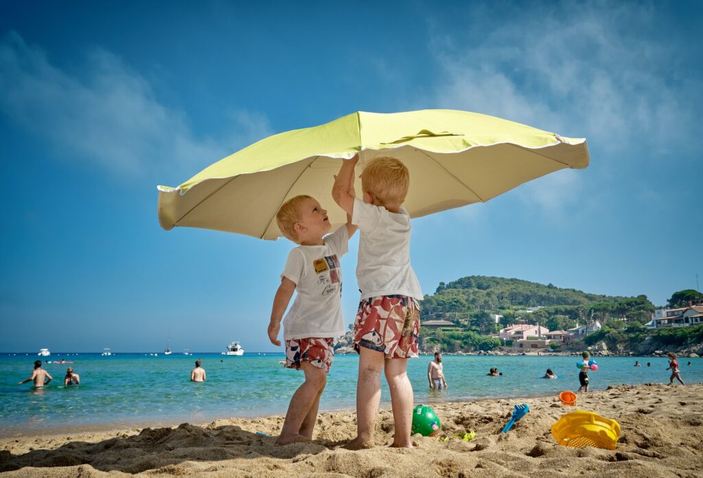 children playing on the beach